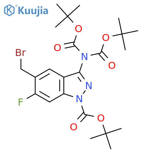 tert-butyl 3-{bis[(tert-butoxy)carbonyl]amino}-5-(bromomethyl)-6-fluoro-1H-indazole-1-carboxylate structure