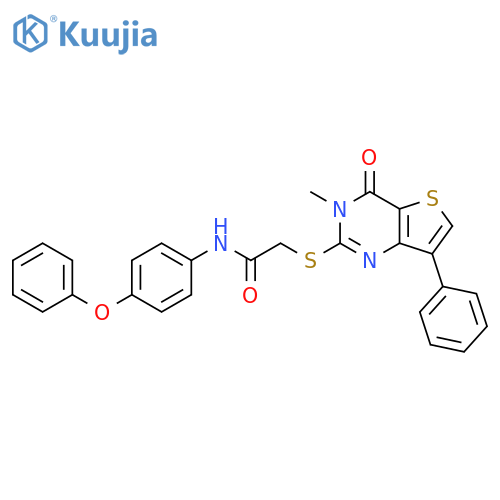 2-({3-methyl-4-oxo-7-phenyl-3H,4H-thieno[3,2-d]pyrimidin-2-yl}sulfanyl)-N-(4-phenoxyphenyl)acetamide structure