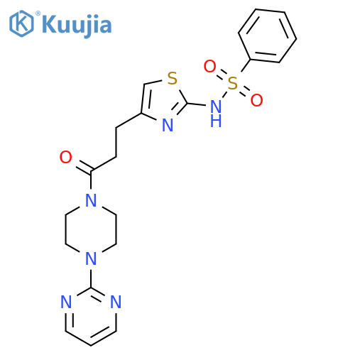 N-(4-(3-oxo-3-(4-(pyrimidin-2-yl)piperazin-1-yl)propyl)thiazol-2-yl)benzenesulfonamide structure
