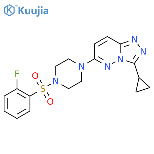 1-{3-cyclopropyl-[1,2,4]triazolo[4,3-b]pyridazin-6-yl}-4-(2-fluorobenzenesulfonyl)piperazine structure