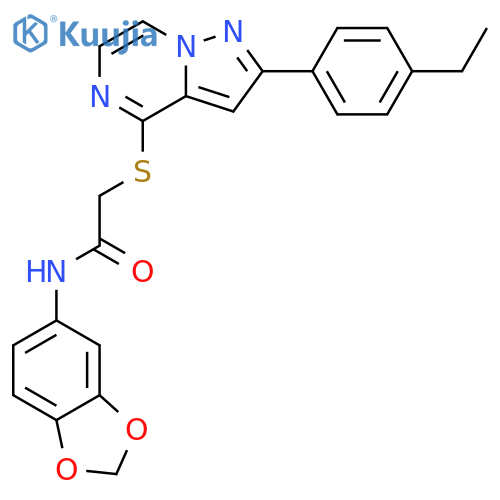 N-(2H-1,3-benzodioxol-5-yl)-2-{[2-(4-ethylphenyl)pyrazolo[1,5-a]pyrazin-4-yl]sulfanyl}acetamide structure