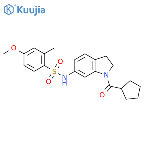 N-(1-cyclopentanecarbonyl-2,3-dihydro-1H-indol-6-yl)-4-methoxy-2-methylbenzene-1-sulfonamide structure