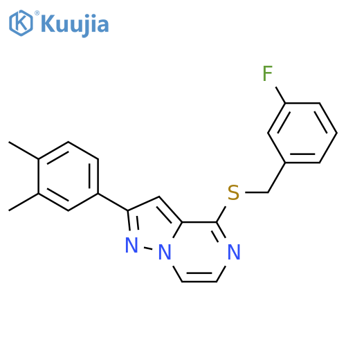 2-(3,4-dimethylphenyl)-4-{[(3-fluorophenyl)methyl]sulfanyl}pyrazolo[1,5-a]pyrazine structure
