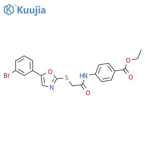 ethyl 4-(2-{[5-(3-bromophenyl)-1,3-oxazol-2-yl]sulfanyl}acetamido)benzoate structure