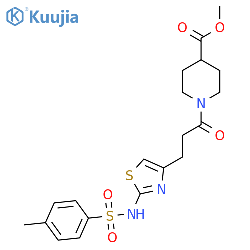 methyl 1-{3-[2-(4-methylbenzenesulfonamido)-1,3-thiazol-4-yl]propanoyl}piperidine-4-carboxylate structure