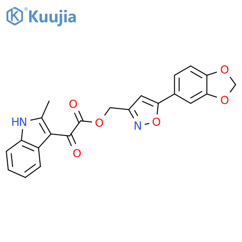 [5-(2H-1,3-benzodioxol-5-yl)-1,2-oxazol-3-yl]methyl 2-(2-methyl-1H-indol-3-yl)-2-oxoacetate structure