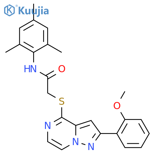 2-{[2-(2-methoxyphenyl)pyrazolo[1,5-a]pyrazin-4-yl]sulfanyl}-N-(2,4,6-trimethylphenyl)acetamide structure