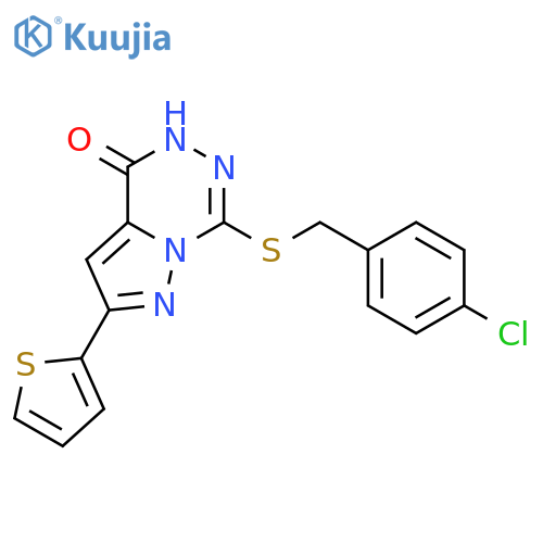 7-{[(4-chlorophenyl)methyl]sulfanyl}-2-(thiophen-2-yl)-4H,5H-pyrazolo[1,5-d][1,2,4]triazin-4-one structure