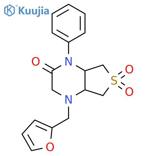 4-[(furan-2-yl)methyl]-1-phenyl-octahydro-6lambda6-thieno[3,4-b]pyrazine-2,6,6-trione structure