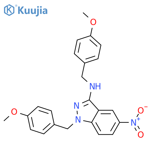 N,1-Bis(4-methoxybenzyl)-5-nitro-1H-indazol-3-amine structure