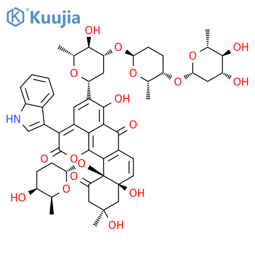 Benz[7,8]anthra[9,1-bc]pyran-2,6,13(10H)-trione,5-[2,6-dideoxy-3-O-[(2S,5S,6S)-5-[(2,6-dideoxy-b-D-arabino-hexopyranosyl)oxy]tetrahydro-6-methyl-2H-pyran-2-yl]-b-D-arabino-hexopyranosyl]-9a,11,12,13a-tetrahydro-7,9a,11-trihydroxy-3-(1H-indol-3-yl)-11-methyl-13a-[[(2S,5S,6S)-tetrahydro-5-hydroxy-6-methyl-2H-pyran-2-yl]oxy]-,(9aR,11R,13aS)- (9CI) structure