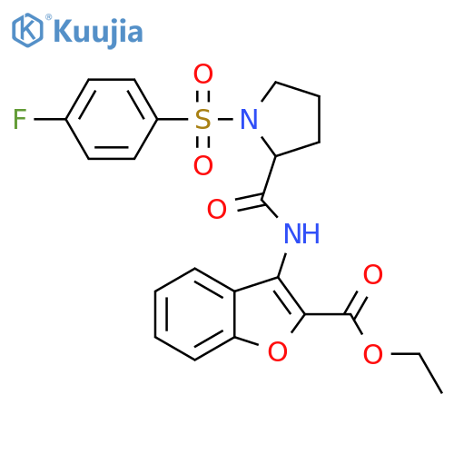 ethyl 3-[1-(4-fluorobenzenesulfonyl)pyrrolidine-2-amido]-1-benzofuran-2-carboxylate structure