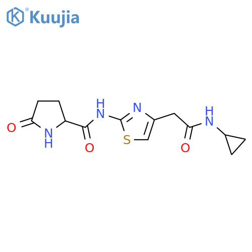 N-{4-[(cyclopropylcarbamoyl)methyl]-1,3-thiazol-2-yl}-5-oxopyrrolidine-2-carboxamide structure