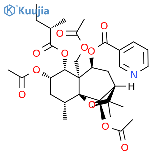 3-Pyridinecarboxylicacid,(3R,5S,5aR,6R,7S,9R,9aS,10R)-7,10-bis(acetyloxy)-5a-[(acetyloxy)methyl]octahydro-2,2,9-trimethyl-6-[(2S)-2-methyl-1-oxobutoxy]-2H-3,9a-methano-1-benzoxepin-5-ylester structure