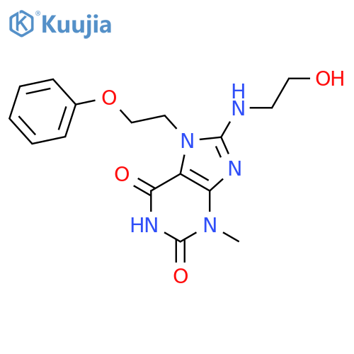 8-[(2-hydroxyethyl)amino]-3-methyl-7-(2-phenoxyethyl)-2,3,6,7-tetrahydro-1H-purine-2,6-dione structure