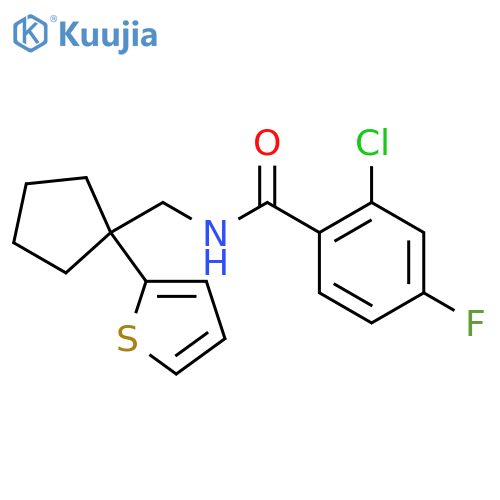 2-chloro-4-fluoro-N-{[1-(thiophen-2-yl)cyclopentyl]methyl}benzamide structure