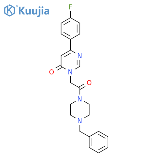 3-2-(4-benzylpiperazin-1-yl)-2-oxoethyl-6-(4-fluorophenyl)-3,4-dihydropyrimidin-4-one structure