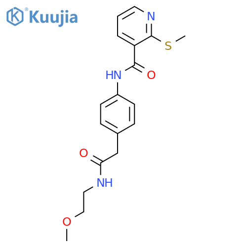 N-(4-{(2-methoxyethyl)carbamoylmethyl}phenyl)-2-(methylsulfanyl)pyridine-3-carboxamide structure
