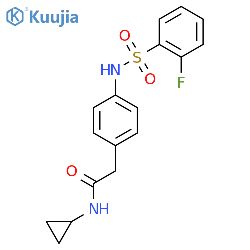 N-cyclopropyl-2-4-(2-fluorobenzenesulfonamido)phenylacetamide structure