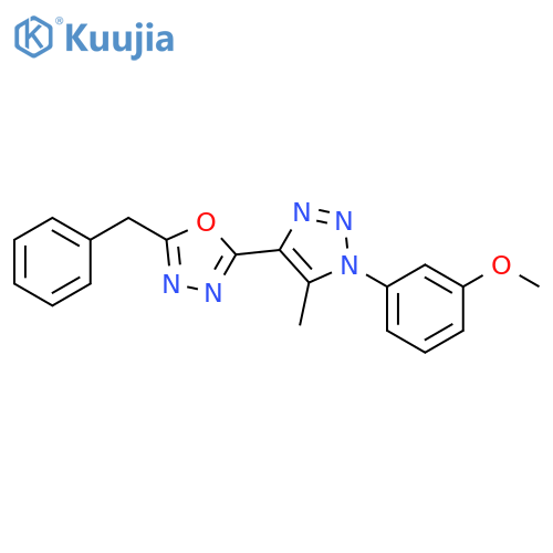 2-benzyl-5-[1-(3-methoxyphenyl)-5-methyl-1H-1,2,3-triazol-4-yl]-1,3,4-oxadiazole structure