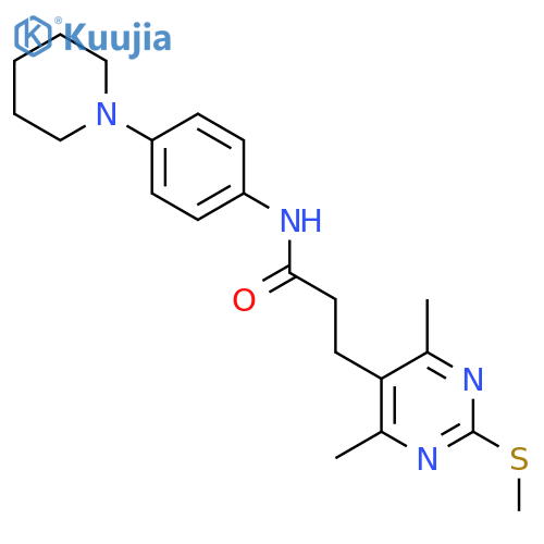 3-(4,6-dimethyl-2-methylsulfanylpyrimidin-5-yl)-N-(4-piperidin-1-ylphenyl)propanamide structure