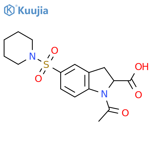 1-Acetyl-5-(piperidin-1-ylsulfonyl)indoline-2-carboxylic acid structure
