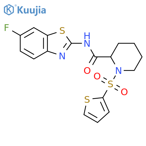 N-(6-fluoro-1,3-benzothiazol-2-yl)-1-(thiophene-2-sulfonyl)piperidine-2-carboxamide structure