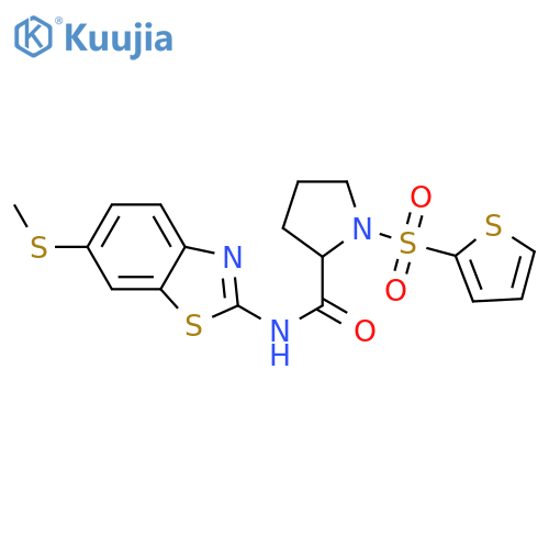 N-[6-(methylsulfanyl)-1,3-benzothiazol-2-yl]-1-(thiophene-2-sulfonyl)pyrrolidine-2-carboxamide structure