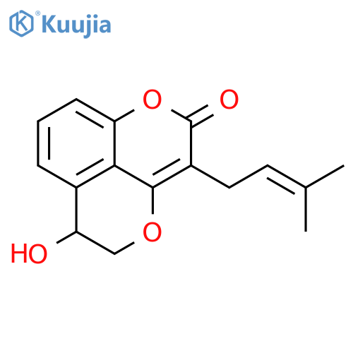 2H-Pyrano[2,3,4-de]-1-benzopyran-2-one,5,6-dihydro-6-hydroxy-3-(3-methyl-2-butenyl)- (9CI) structure