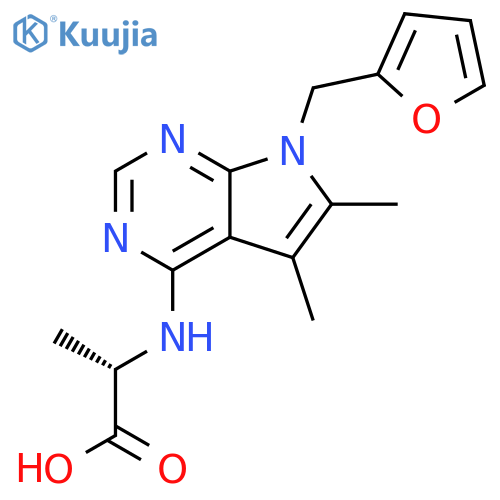 2-({7-[(furan-2-yl)methyl]-5,6-dimethyl-7H-pyrrolo[2,3-d]pyrimidin-4-yl}amino)propanoic acid structure