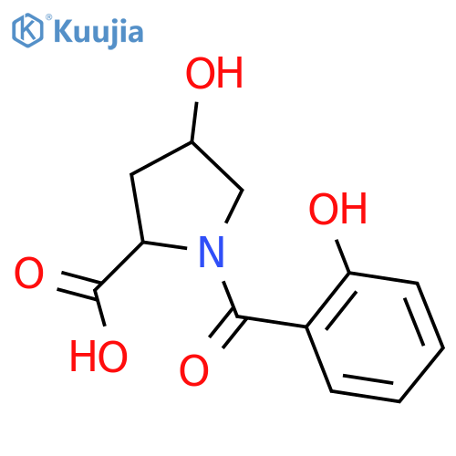 4-hydroxy-1-(2-hydroxybenzoyl)pyrrolidine-2-carboxylic acid structure