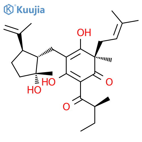 2,4-Cyclohexadien-1-one,3,5-dihydroxy-4-[[(1S,2R,5R)-2-hydroxy-2-methyl-5-(1-methylethenyl)cyclopentyl]methyl]-6-methyl-6-(3-methyl-2-butenyl)-2-[(2S)-2-methyl-1-oxobutyl]-,(6R)- (9CI) structure