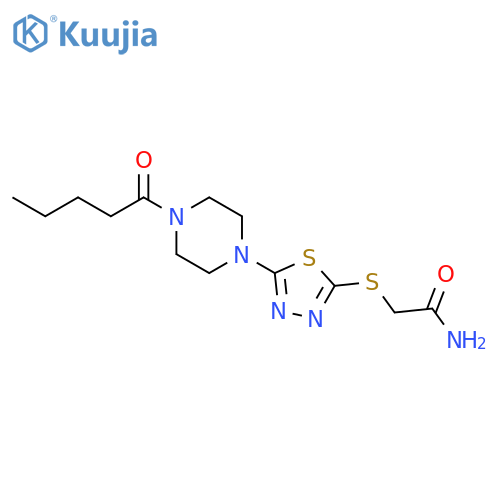 2-{[5-(4-pentanoylpiperazin-1-yl)-1,3,4-thiadiazol-2-yl]sulfanyl}acetamide structure
