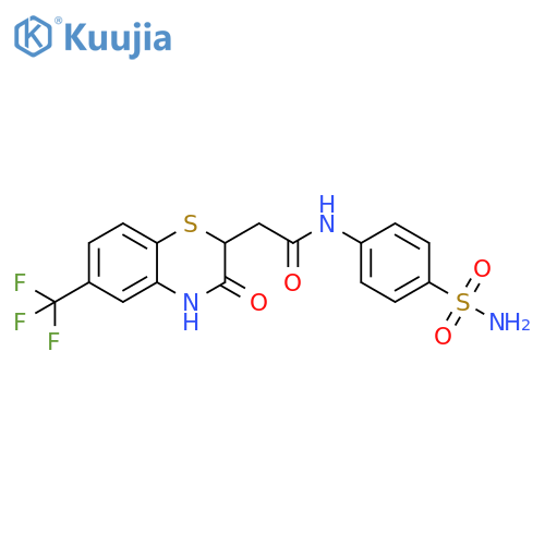 2-[3-oxo-6-(trifluoromethyl)-3,4-dihydro-2H-1,4-benzothiazin-2-yl]-N-(4-sulfamoylphenyl)acetamide structure