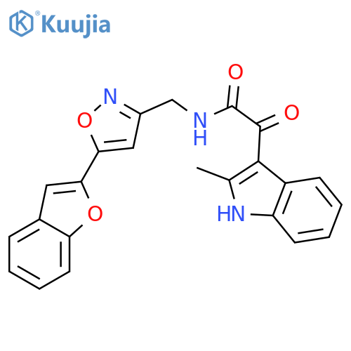 N-{5-(1-benzofuran-2-yl)-1,2-oxazol-3-ylmethyl}-2-(2-methyl-1H-indol-3-yl)-2-oxoacetamide structure