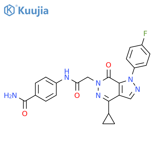 4-{2-4-cyclopropyl-1-(4-fluorophenyl)-7-oxo-1H,6H,7H-pyrazolo3,4-dpyridazin-6-ylacetamido}benzamide structure