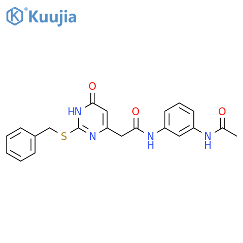 2-[2-(benzylsulfanyl)-6-oxo-1,6-dihydropyrimidin-4-yl]-N-(3-acetamidophenyl)acetamide structure