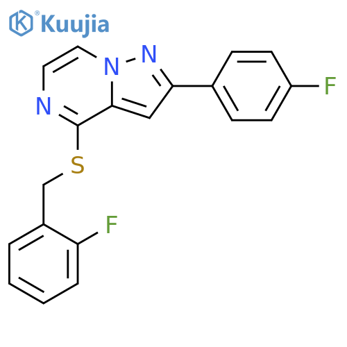 2-(4-fluorophenyl)-4-{[(2-fluorophenyl)methyl]sulfanyl}pyrazolo[1,5-a]pyrazine structure