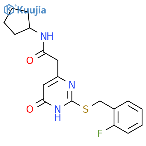 N-cyclopentyl-2-(2-{[(2-fluorophenyl)methyl]sulfanyl}-6-oxo-1,6-dihydropyrimidin-4-yl)acetamide structure