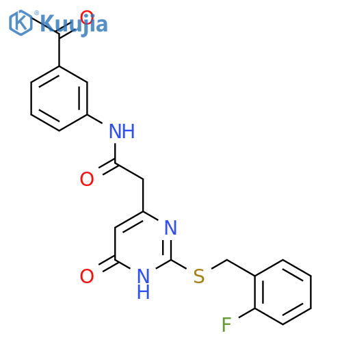 N-(3-acetylphenyl)-2-(2-{(2-fluorophenyl)methylsulfanyl}-6-oxo-1,6-dihydropyrimidin-4-yl)acetamide structure