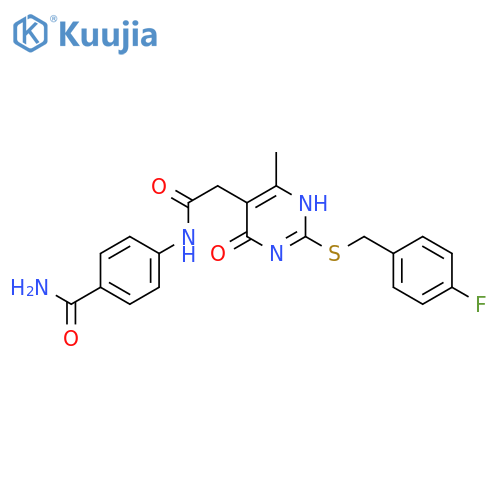 4-2-(2-{(4-fluorophenyl)methylsulfanyl}-4-methyl-6-oxo-1,6-dihydropyrimidin-5-yl)acetamidobenzamide structure