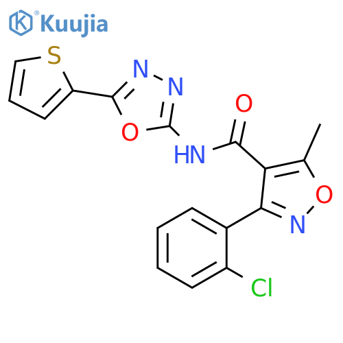 3-(2-chlorophenyl)-5-methyl-N-[5-(thiophen-2-yl)-1,3,4-oxadiazol-2-yl]-1,2-oxazole-4-carboxamide structure
