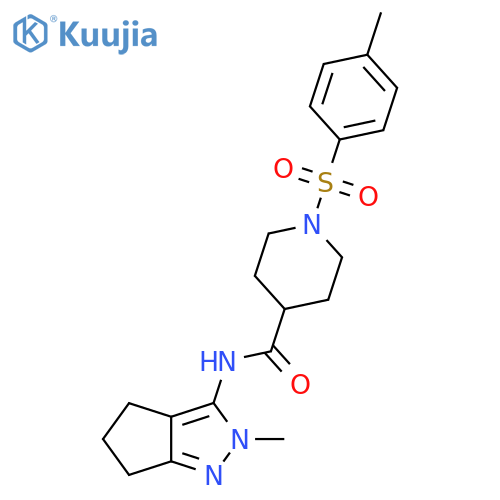 N-{2-methyl-2H,4H,5H,6H-cyclopentacpyrazol-3-yl}-1-(4-methylbenzenesulfonyl)piperidine-4-carboxamide structure