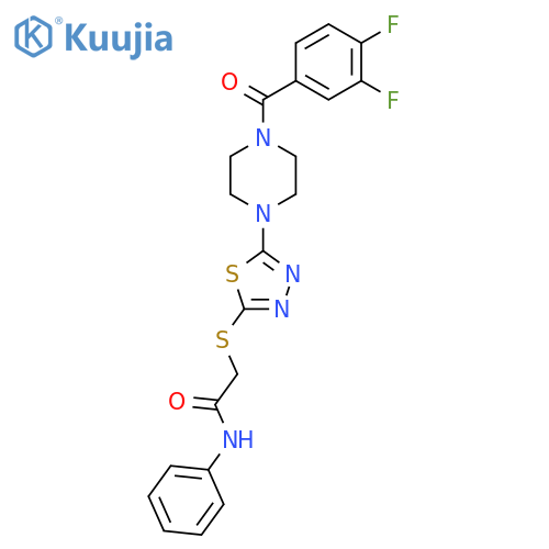 2-({5-[4-(3,4-difluorobenzoyl)piperazin-1-yl]-1,3,4-thiadiazol-2-yl}sulfanyl)-N-phenylacetamide structure