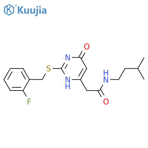 2-(2-{(2-fluorophenyl)methylsulfanyl}-6-oxo-1,6-dihydropyrimidin-4-yl)-N-(3-methylbutyl)acetamide structure