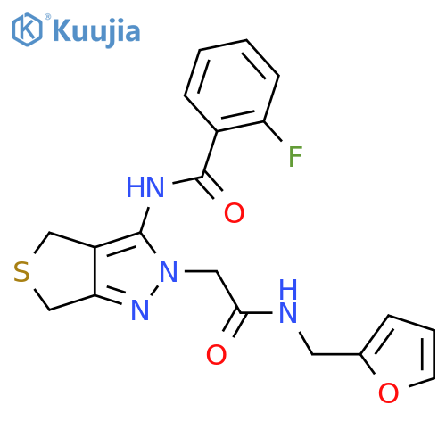 2-fluoro-N-2-({(furan-2-yl)methylcarbamoyl}methyl)-2H,4H,6H-thieno3,4-cpyrazol-3-ylbenzamide structure