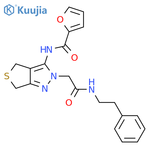 N-(2-{(2-phenylethyl)carbamoylmethyl}-2H,4H,6H-thieno3,4-cpyrazol-3-yl)furan-2-carboxamide structure