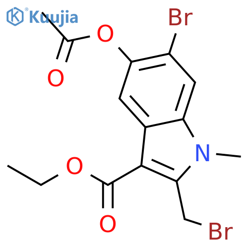 Ethyl 5-acetoxy-6-bromo-2-(bromomethyl)-1-methyl-1H-indole-3-carboxylate structure