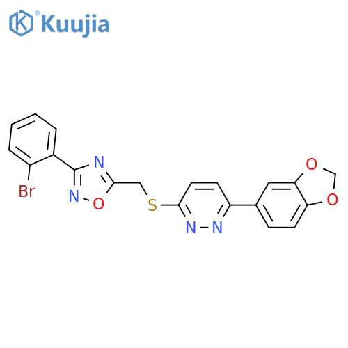 3-(2H-1,3-benzodioxol-5-yl)-6-({[3-(2-bromophenyl)-1,2,4-oxadiazol-5-yl]methyl}sulfanyl)pyridazine structure