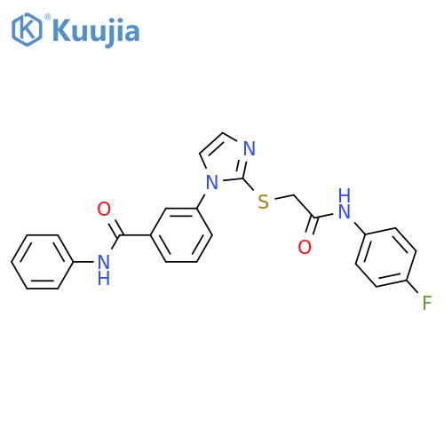 3-[2-({[(4-fluorophenyl)carbamoyl]methyl}sulfanyl)-1H-imidazol-1-yl]-N-phenylbenzamide structure